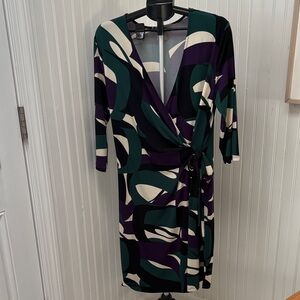 Anne Klein Purple and Green Wrap style Dress